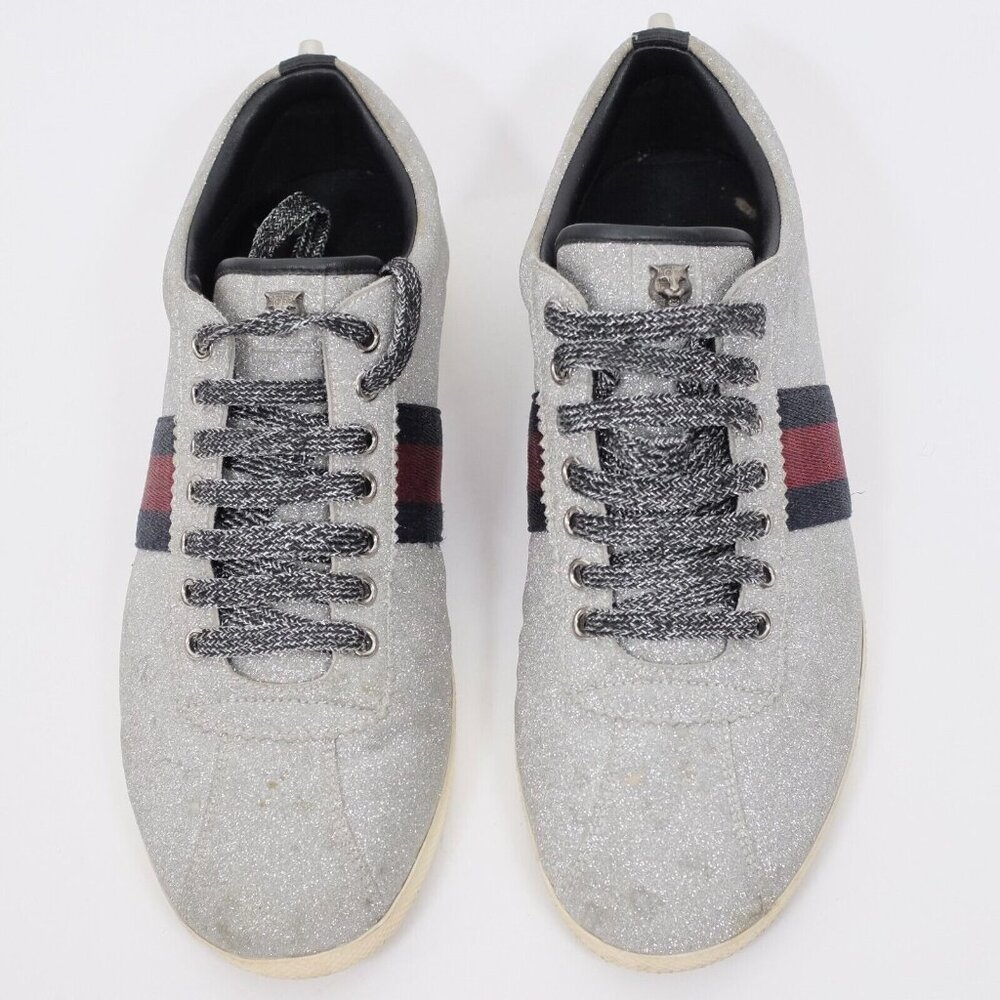 GUCCI ACE sneaker 9 US 9.5 silver glitter Web metallic studs - Picture 5 of 11